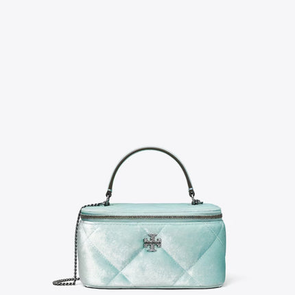 Tory Burch Women's Kira Pavé Logo Velvet Diamond Quilt Vanity Case Geyser