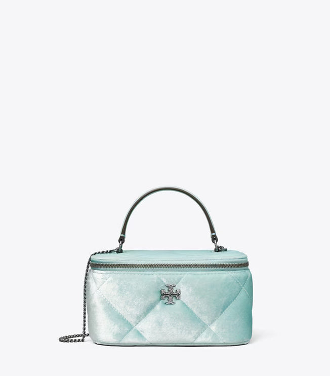 Tory Burch Women's Kira Pavé Logo Velvet Diamond Quilt Vanity Case Geyser