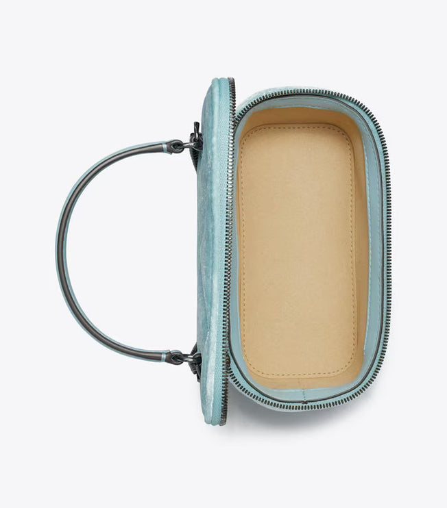 Tory Burch Women's Kira Pavé Logo Velvet Diamond Quilt Vanity Case Geyser