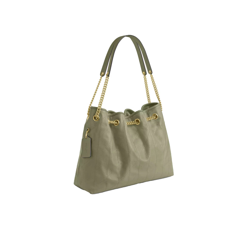 Coach Women's Evelyn Shoulder Bag With Quilting Gold/Pistachio