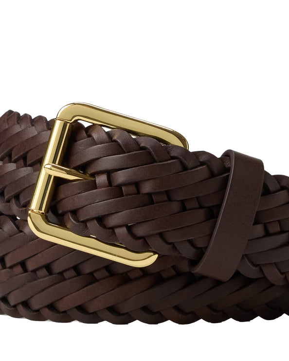 Polo Ralph Lauren Women's Braided Vachetta Leather Belt Chestnut Brown