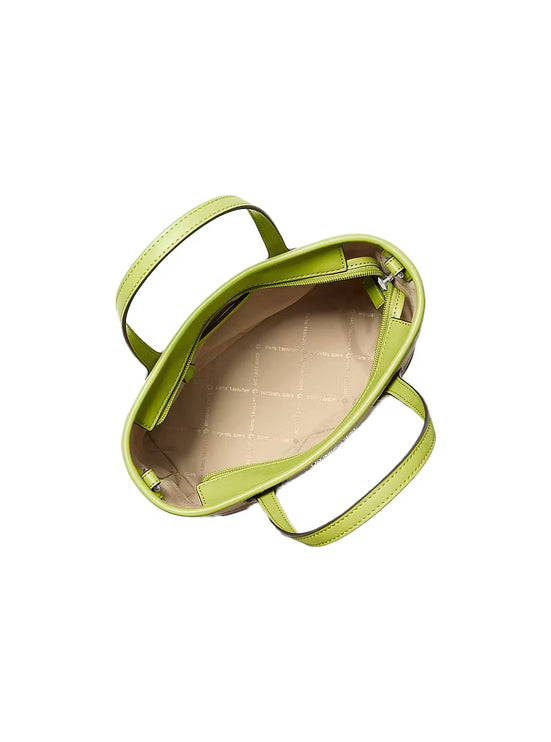 Michael Kors Women's Eva Extra-Small Logo Jacquard Denim Convertible Tote Bag Lime/Silver