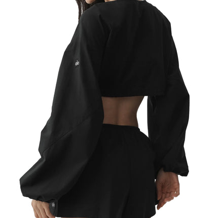 alo Women's Cotton Cropped Real Deal Long Sleeve Black