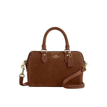 Coach Women's Mini Rowan Crossbody Bag Suede/Gold/Warm Brown