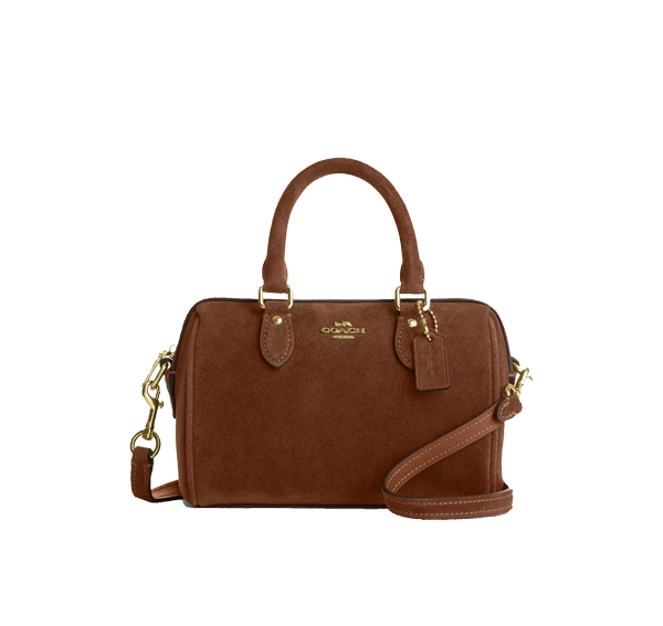 Coach Women's Mini Rowan Crossbody Bag Suede/Gold/Warm Brown
