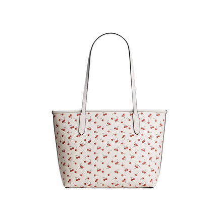 Coach Women's Medium City Tote Bag With Cherry Print Gold/Chalk Multi