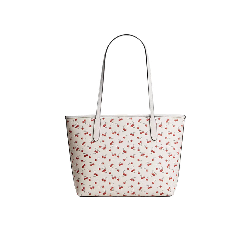 Coach Women's Medium City Tote Bag With Cherry Print Gold/Chalk Multi