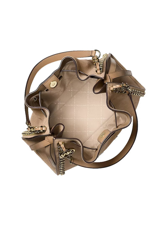 Michael Kors Women's Mina Large Suede Chain Shoulder Bag Camel/Gold