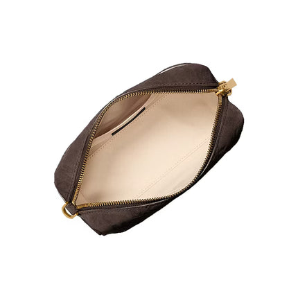 Michael Kors Women's Bryant Small Logo Embossed Suede Convertible Crossbody Bag Chocolate/Gold