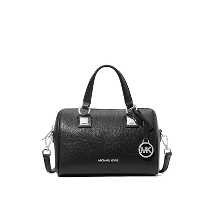 Michael Kors Women's Grayson Small Pebbled Leather Duffel Crossbody Bag Black/Silver