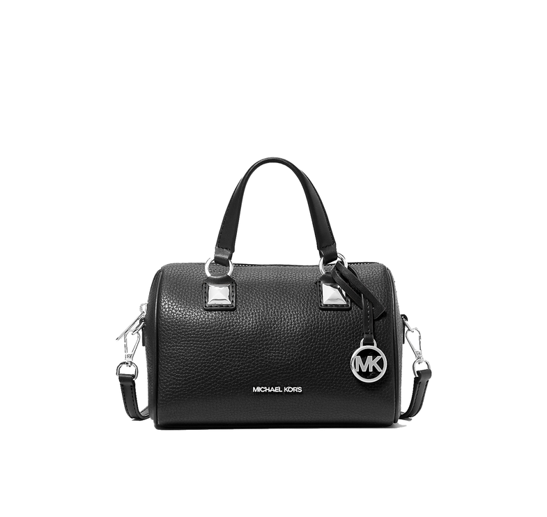 Michael Kors Women's Grayson Small Pebbled Leather Duffel Crossbody Bag Black/Silver