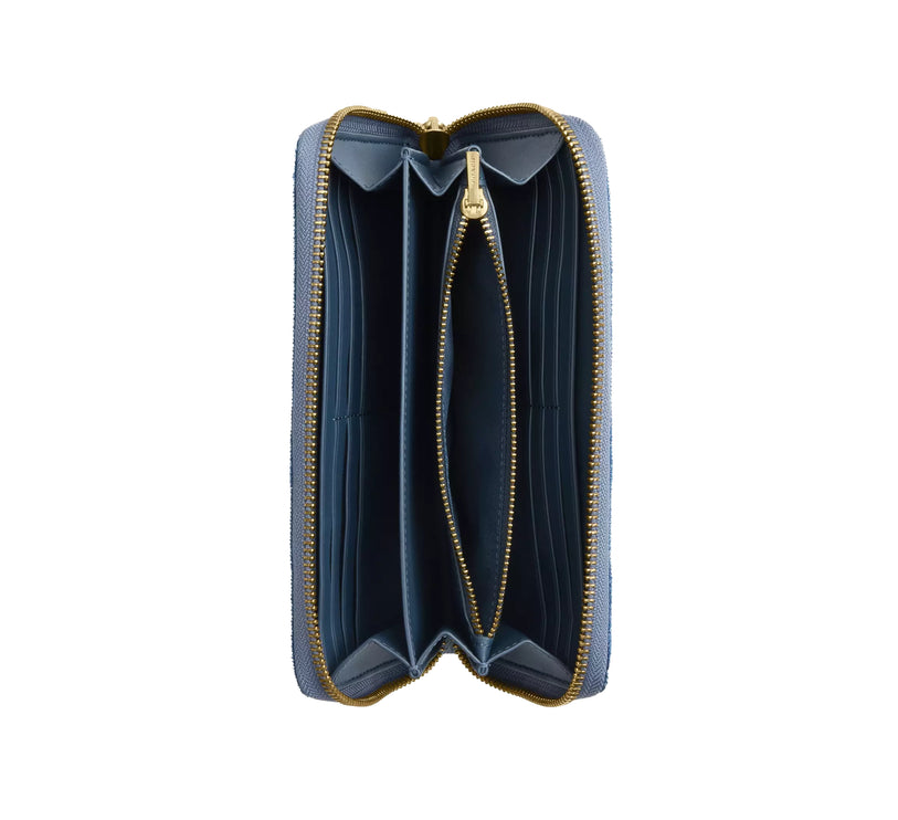 Coach Women's Long Zip Around Wallet In Loved Denim Gold/Light Indigo