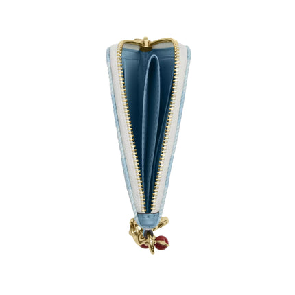Coach Women's Small Corner Zip Wallet With Gingham Print And Charms Gold/Blue Multi