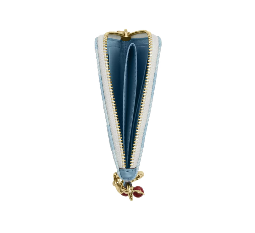 Coach Women's Small Corner Zip Wallet With Gingham Print And Charms Gold/Blue Multi