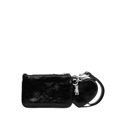Coach Women's Wristlet And Heart Pouch With Charm Silver/Black