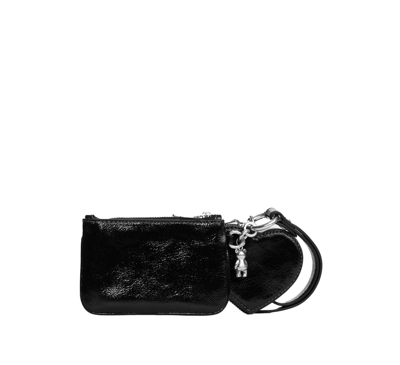 Coach Women's Wristlet And Heart Pouch With Charm Silver/Black