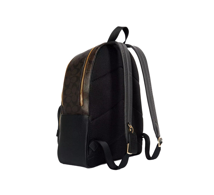 Coach Women's Large Court Backpack In Signature Canvas Gold/Brown Black
