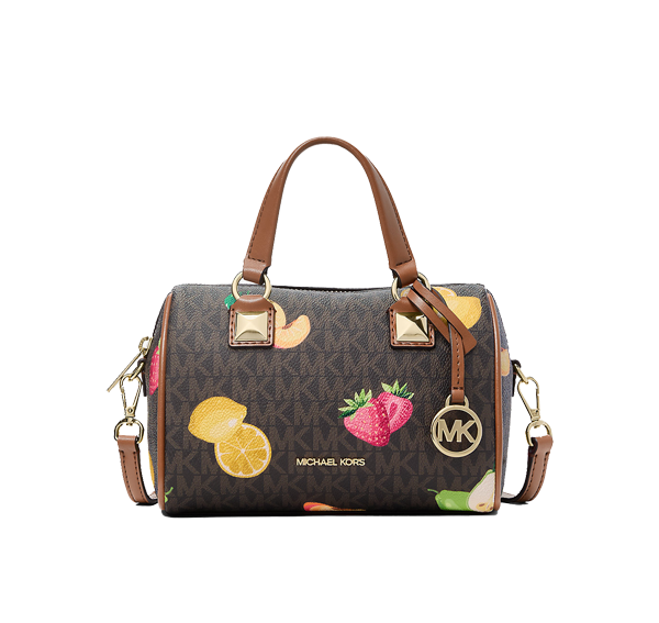 Michael Kors Women's Grayson Small Printed Signature Logo Duffel Crossbody Bag Brown