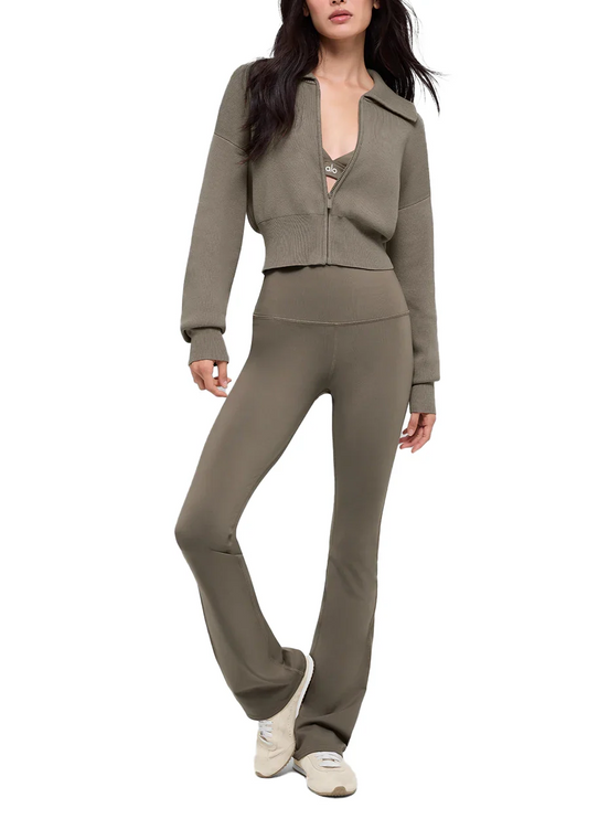 alo Women's Scholar Knit Cropped Full Zip Jacket Light Cocoa