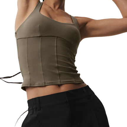 alo Women's Airbrush Sparks Fly Corset Tank Olive Tree
