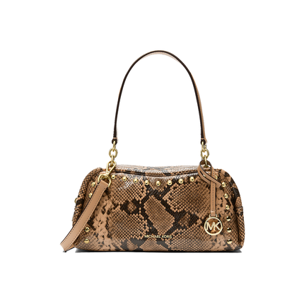 Michael Kors Women's Cecily Small Studded Snake Embossed Shoulder Bag Camel/Gold