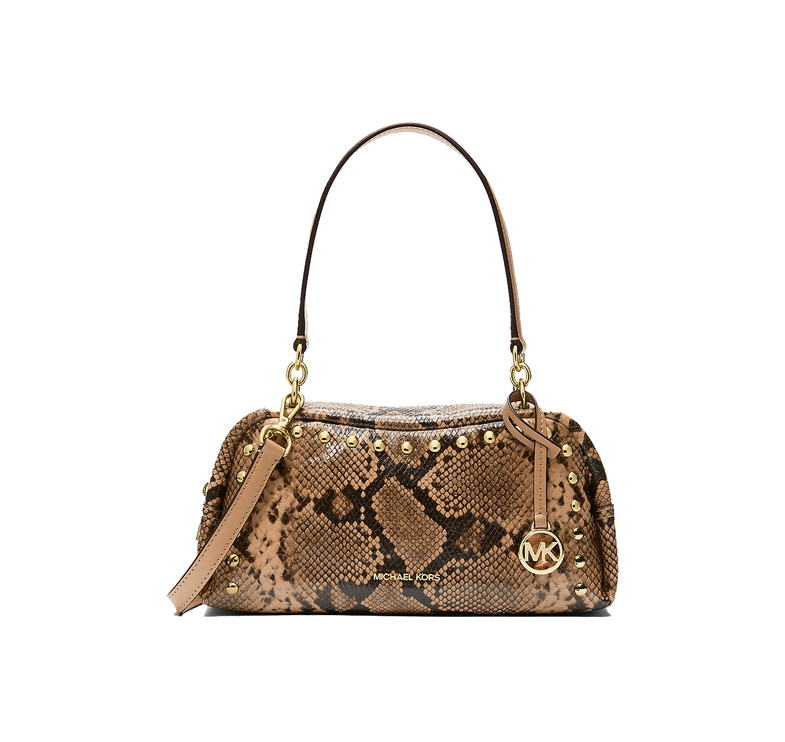 Michael Kors Women's Cecily Small Studded Snake Embossed Shoulder Bag Camel/Gold