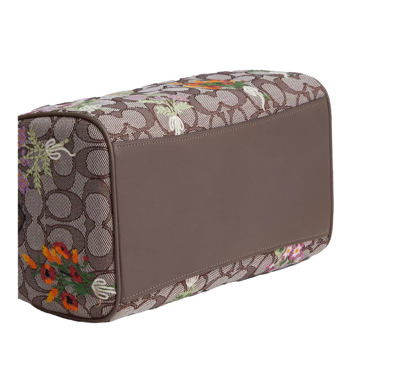 Coach Women's Rowan Satchel Bag In Signature Jacquard With Floral Embroidery Gold/Oak Multi