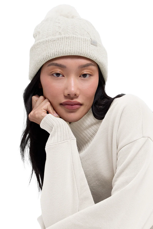 alo Women's Cable Knit Winter Bliss Beanie Ivory