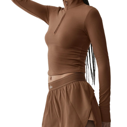 alo Women's ALO Softsculpt Precision 1/4 Zip Long Sleeve Sun Kissed Brown