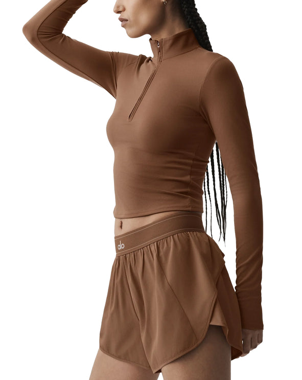 alo Women's ALO Softsculpt Precision 1/4 Zip Long Sleeve Sun Kissed Brown