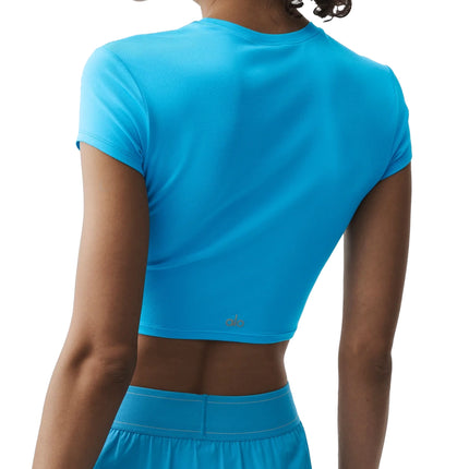alo Women's Alosoft Crop Finesse Short Sleeve Azure Blue
