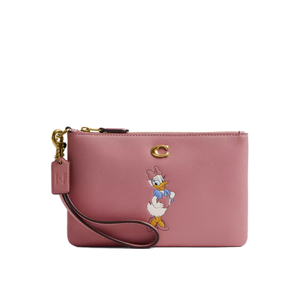 Coach Women's Disney X Coach Essential Small Wristlet With Daisy Duck Brass/Dusty Pink Multi