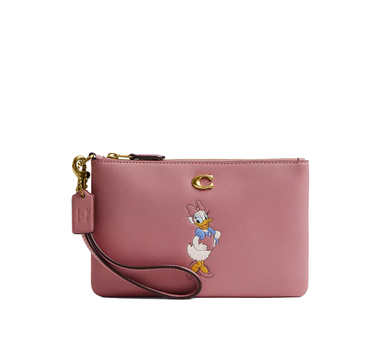 Coach Women's Disney X Coach Essential Small Wristlet With Daisy Duck Brass/Dusty Pink Multi