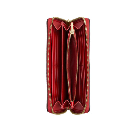 Coach Women's Long Zip Around Wallet In Signature Canvas Gold/Crimson