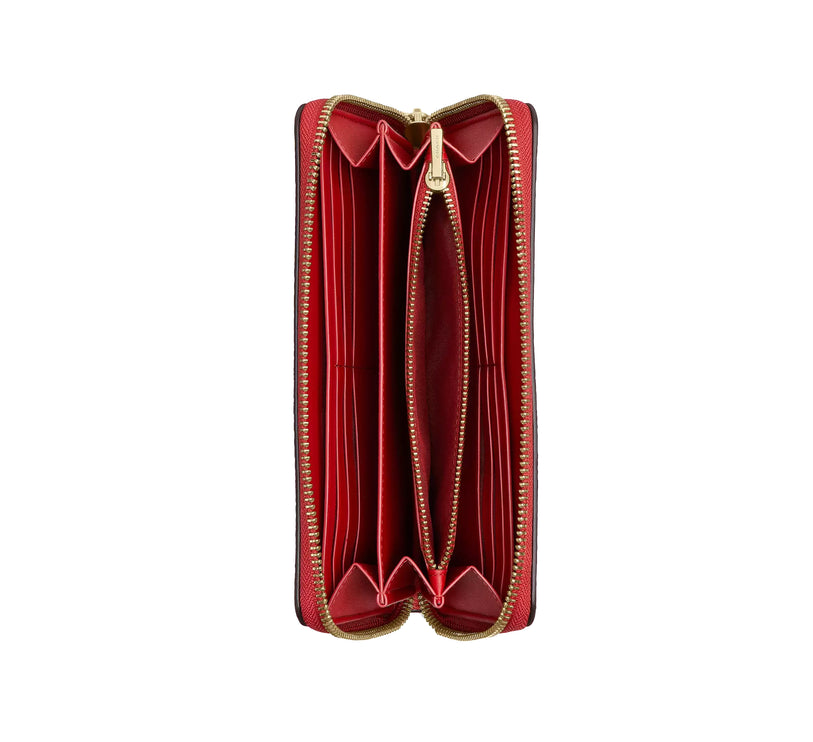 Coach Women's Long Zip Around Wallet In Signature Canvas Gold/Crimson