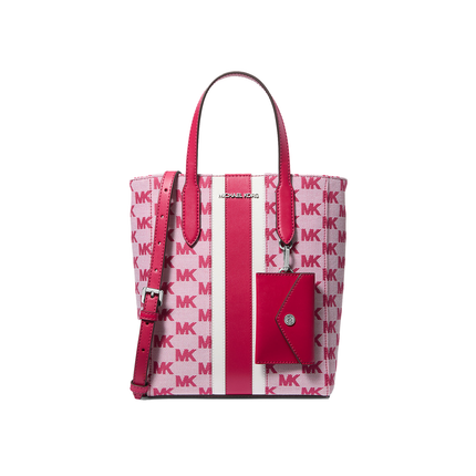 Michael Kors Women's Vincent Small Logo Jacquard Tote Bag with Card Case Dark Raspberry/Silver