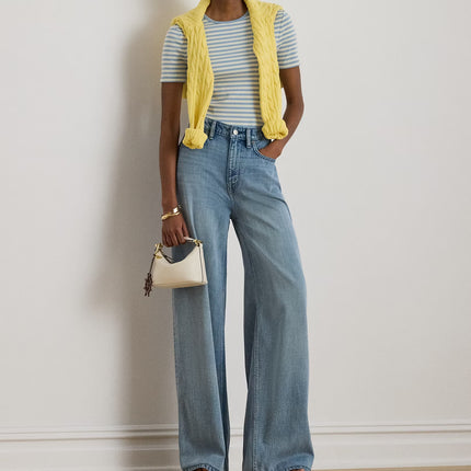 Polo Ralph Lauren Women's Striped Rib-Knit Stretch Cotton Tee Blue Note Multi