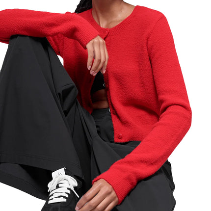 alo Women's Snuggle Up Sweater Cropped Cardigan Bright Red