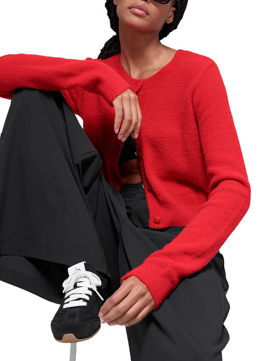 alo Women's Snuggle Up Sweater Cropped Cardigan Bright Red
