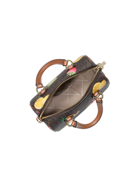 Michael Kors Women's Grayson Small Printed Signature Logo Duffel Crossbody Bag Brown