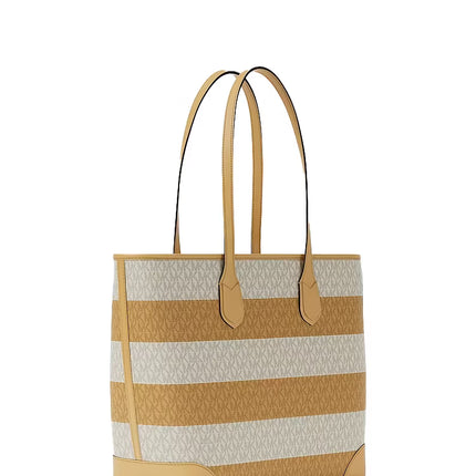 Michael Kors Women's Eva Large Striped Signature Logo Tote Bag Honeywheat/Gold