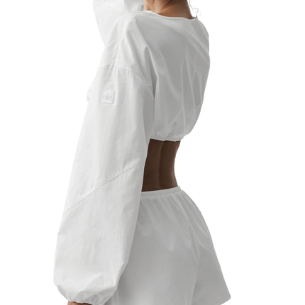 alo Women's Cotton Cropped Real Deal Long Sleeve White