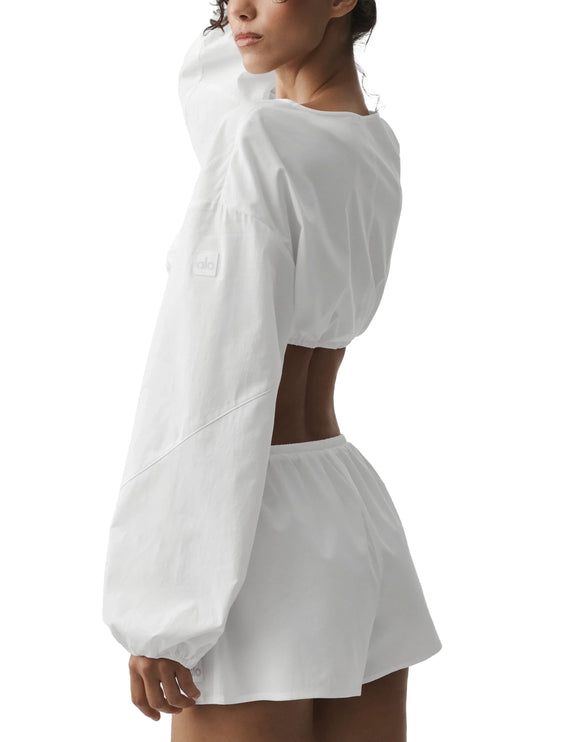 alo Women's Cotton Cropped Real Deal Long Sleeve White
