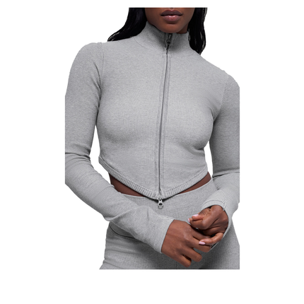 alo Women's Seamless Two Tone Rib Jacket Light Misty Grey Heather