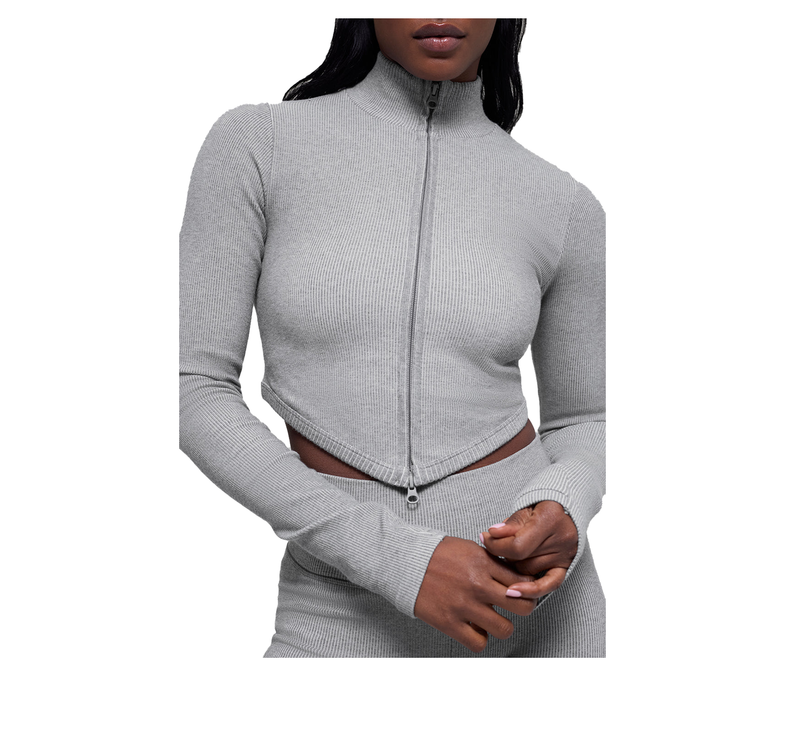 alo Women's Seamless Two Tone Rib Jacket Light Misty Grey Heather