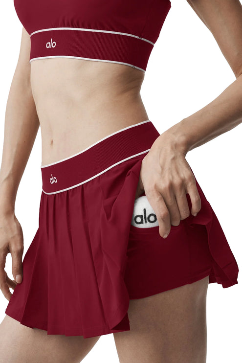 alo Women's Low-Rise Amp It Up Tennis Skirt Summer Romance Red