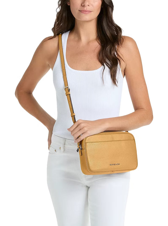Michael Kors Women's Jet Set Large Pebbled Leather Camera Crossbody Bag Honeywheat/Gold