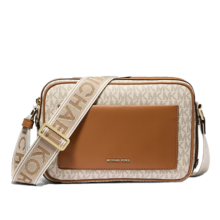 Michael Kors Women's Maeve Large Signature Logo Crossbody Bag Vanilla/Acorn/Gold