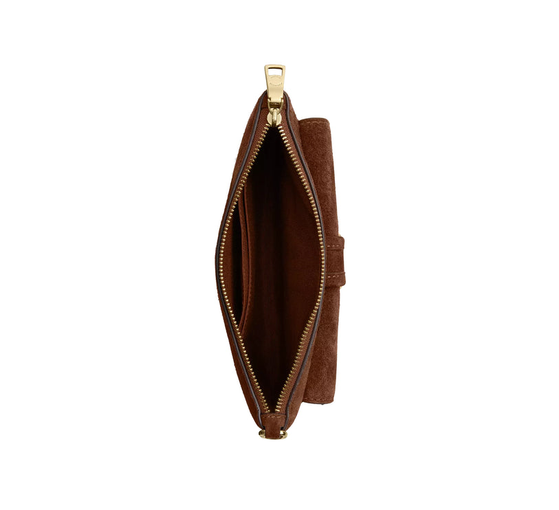 Coach Women's Ashton Wristlet Suede/Gold/Warm Brown