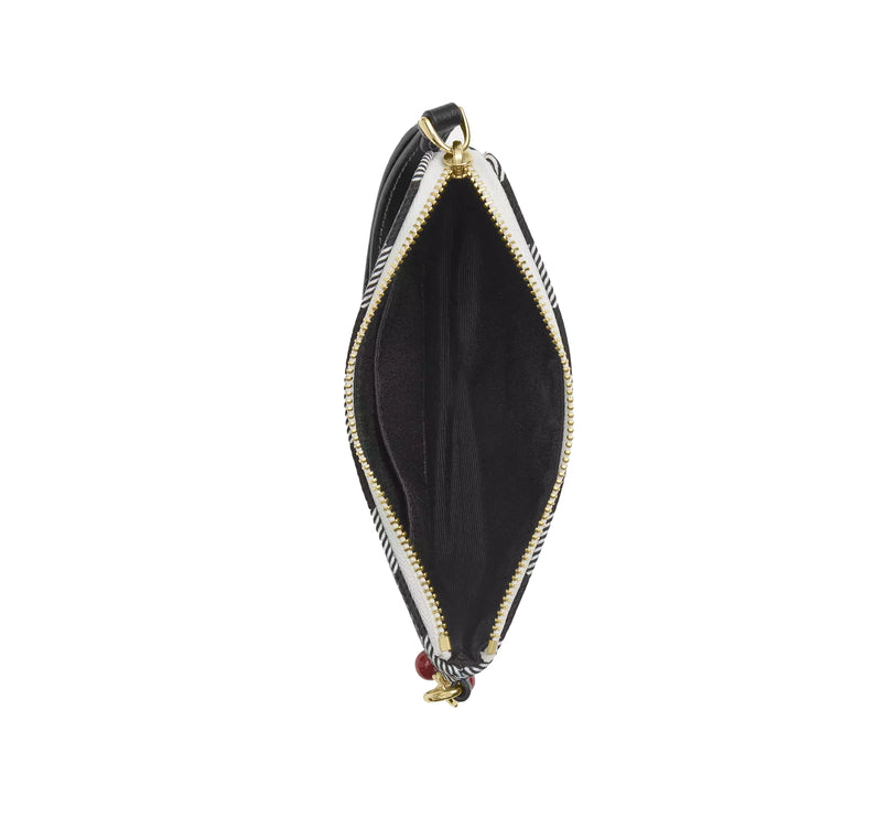 Coach Women's Corner Zip Wristlet With Gingham Print And Charm Gold/Black Multi